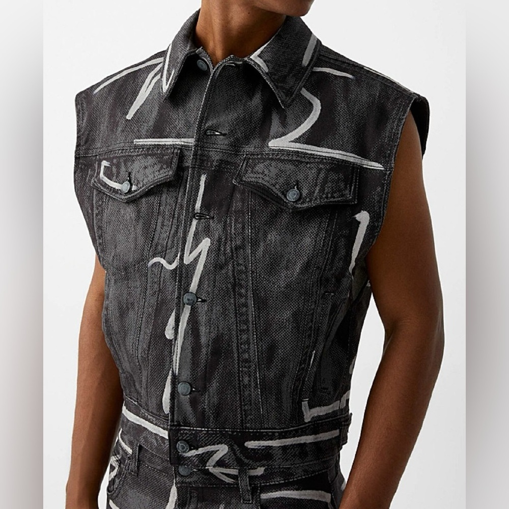 MOSCHINO COUTURE Illustrated Denim Sleeveless Jacket